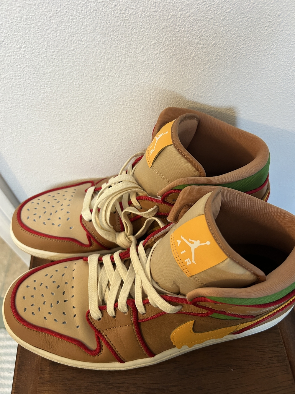 Nike Air Jordan High-Top Sneakers in Tan, Red and Yellow - Picture 2 of 4
